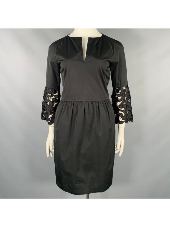 Dries Van Noten Dresses & Skirts - DRIES VAN NOTEN Size 10 Black Cotton Embroidered 3/4 Sleeves Dress